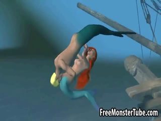 থ্রিডি সামান্য mermaid তরুণী পায় হার্ডকোর কঠিন নিচের পানি
