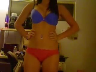 Young hotty in blue and red underwear strips Video