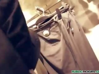 Blonde amateur has sex in stores changing room