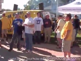 Partying and flashing tits while tailgating outside iowa city football game