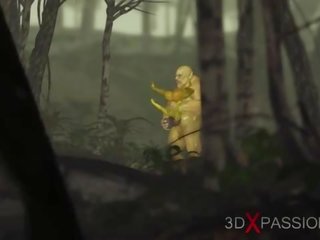 Xanh lục con quái vật ogre fucks cứng một đam mê phái nữ goblin arwen trong các enchanted rừng