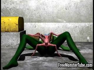 3d phim hoạt hình người ngoài hành tinh bé nhận fucked lược cứng qua một spider