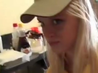 Blonde Waitress Pussy Fingered In POV Style
