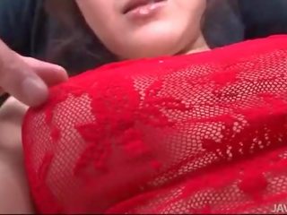 Rui Natsukawa in red lingerie used by three guys